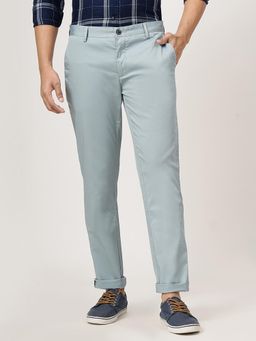 JadeBlue - Light Blue Cotton Stretch Solid Casual Trouser