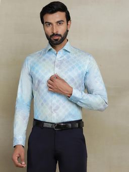 JB Studio - Light Blue Cotton Blend Printed Party Wear Shirt