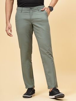 JadeBlue - Green 100% Cotton Solid Casual Trousers
