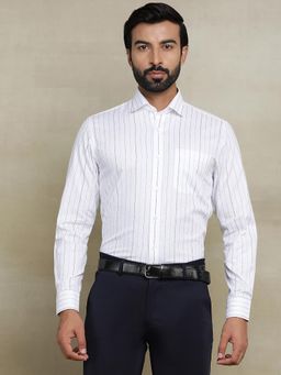 Metal - White 100% Cotton Striped Formal Shirt