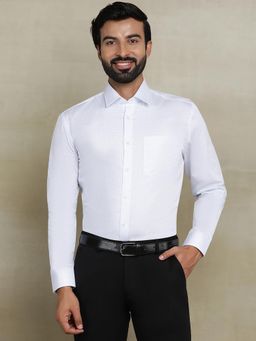 JadeBlue - White 100% Cotton Checked Formal Shirt