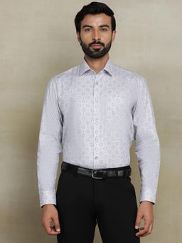 JadeBlue - Grey 100% Cotton Printed Formal Shirt
