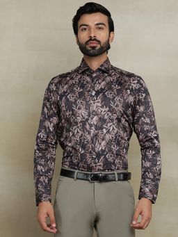 JB Studio - Brown 100% Cotton Printed Party Wear Shirt
