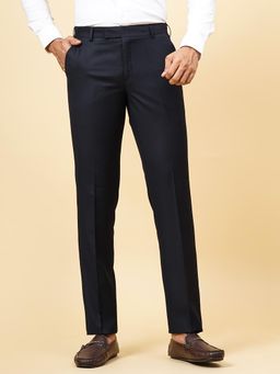 Metal - Navy Blue Terry Reyon Solid Formal Trousers