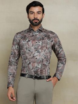 Wyre - Brown 100% Cotton Printed Party Wear Shirt