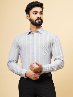 Greenfibre - Grey 100% Cotton Checked Formal Shirt