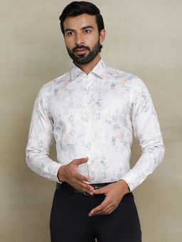 JB Studio - Off White Cotton Blend Printed Party Wear Shirt