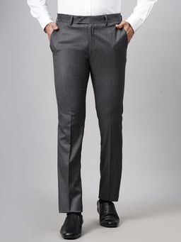 Metal - Dark Grey Blended Checked Formal Trousers