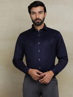 JadeBlue - Navy Blue 100% Cotton Dobby Formal Shirt