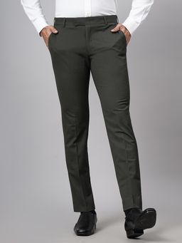 JadeBlue - Olive Green Terry Reyon Solid Formal Super Trousers