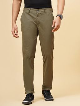 JadeBlue - Olive Green 100% Cotton Solid Casual Trousers