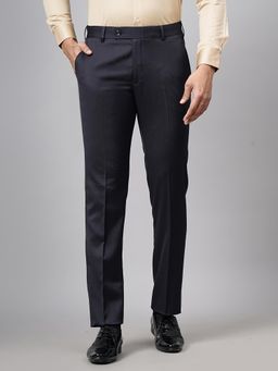 JB Studio - Navy Blue Terry Reyon Solid Formal Trousers