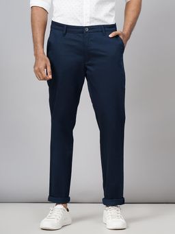 Greenfibre - Navy Blue 100% Cotton Solid Casual Trousers