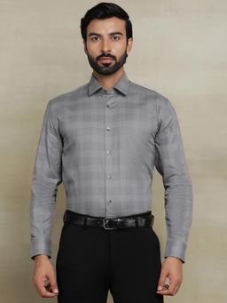 JadeBlue - Grey 100% Cotton Checked Formal Shirt