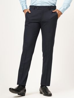 JB Studio - Navy Blue Poly Viscose Checked Formal Super Trousers
