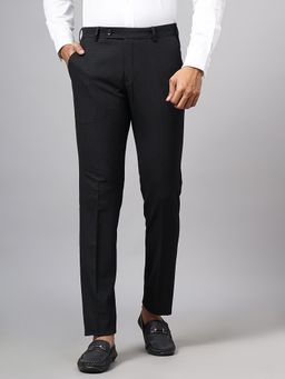 JB Studio - Black Poly Viscose Checked Formal Super Trousers