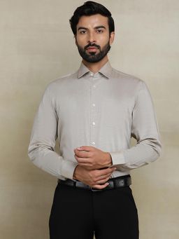 JadeBlue - Beige 100% Cotton Solid Formal Shirt