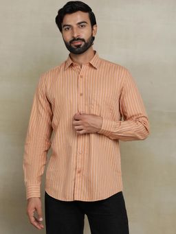JadeBlue - Orange 100% Cotton Striped Semi Casual Shirt