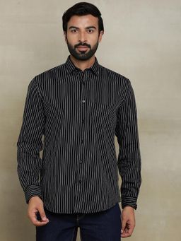 JadeBlue - Black 100% Cotton Striped Semi Casual Shirt