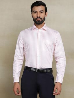 JadeBlue - Pink 100% Cotton Striped Formal Shirt