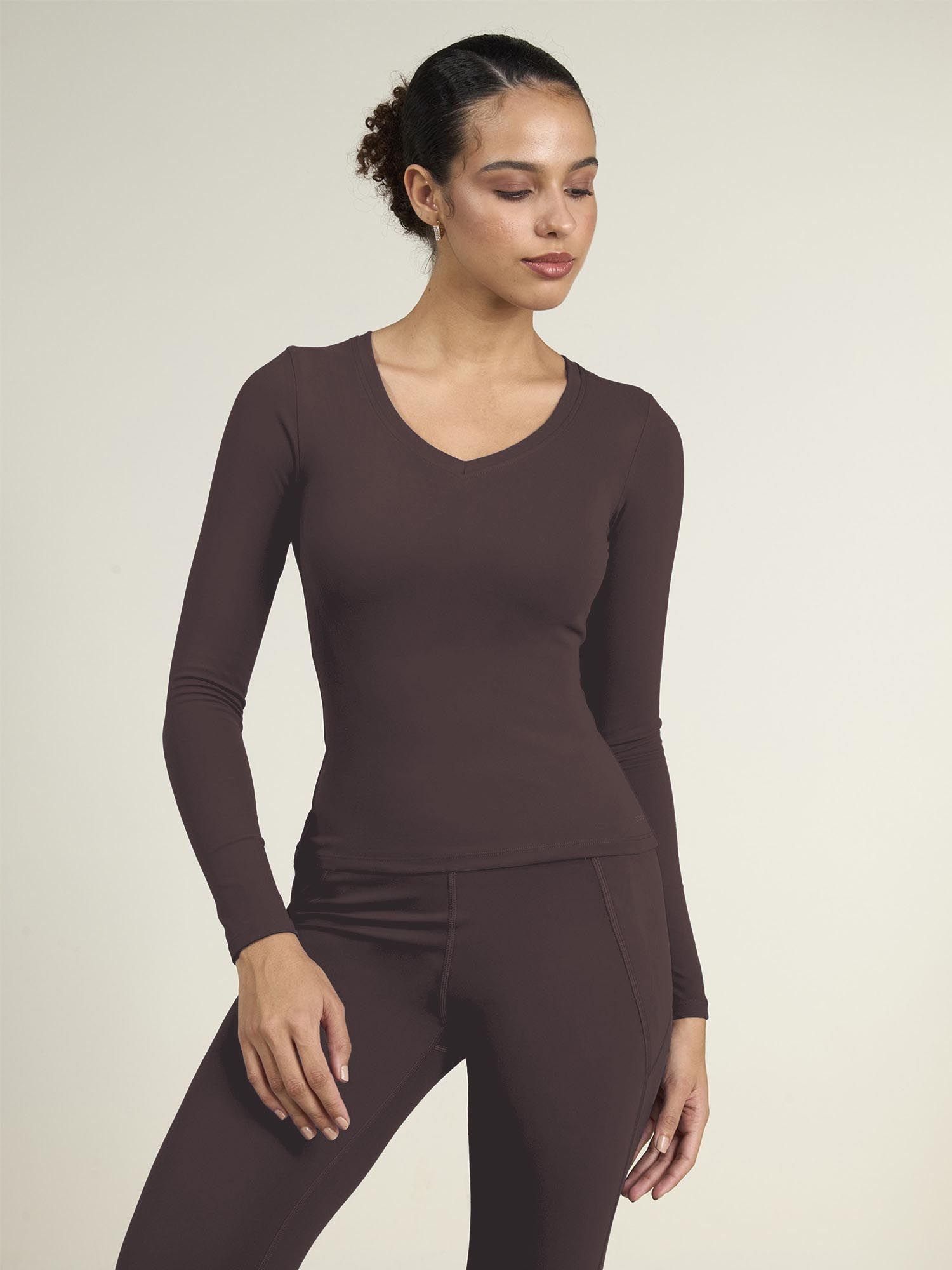 cava athleisure Women Brown Poly/Spandex Solid Fitted Fit T-Shirt-picture-28