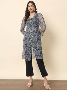 Trend Arrest - Multi-Color Printed Lurex Tie-Up Shrug