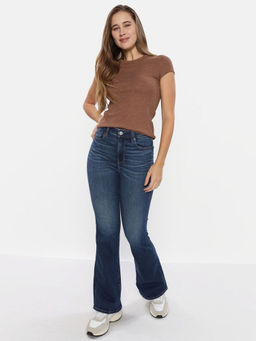 American Eagle - Women Navy Blue Next Level Mid-Waisted Wide Jeans