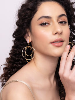 Indya - Gold Concentric Hoop Dangler Earrings