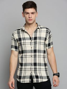 SHOWOFFFF - Mens Spread Collar Cream Checked Shirt