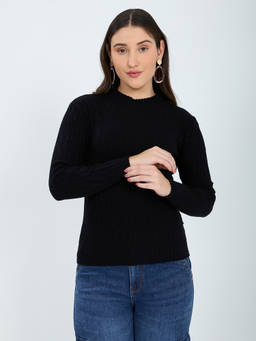 Monte Carlo - Black Regular Fit Full Sleeve Designer High Neck Top