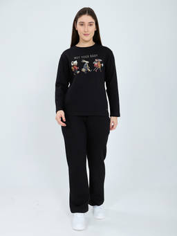 Monte Carlo - Black Regular Fit Print Full Sleeve Round Neck Co-Ord Set