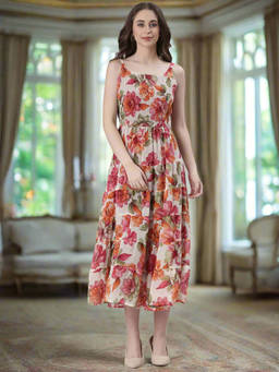 Souchii - Women S Boho Breeze Women Floral Printed Fit And Flare Midi Dress