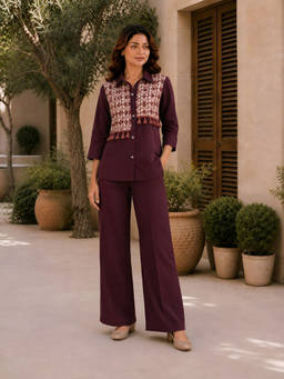AAREIN - Purple Printed Yoke With Tassels Shirt Co-Ord Set