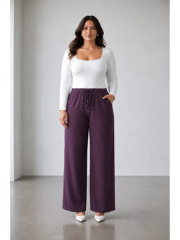 Virgio - Purple Solid Viscose Plus Size Pant