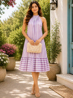 HOUSE OF JAMOTI - Purple Seaside Striped Dress