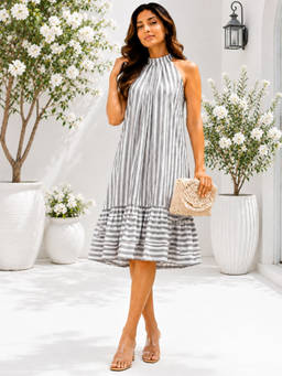 HOUSE OF JAMOTI - Grey Seaside Striped Dress