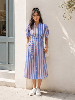 Slumber Jill - Rustic Elegance Cotton Stripe Dress with Belt