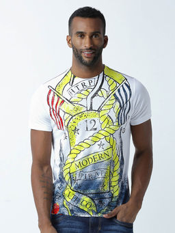 Huetrap - Mens Round Neck Half Sleeves White T-shirt