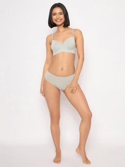 Clovia - Grey Solid Padded T-Shirt Bra and Hipster Panty (Set of 2)