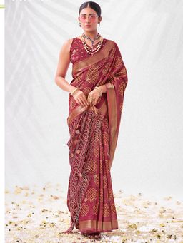SANSKAR - Peach Ethnic Motifs Cotton Zari Bordered Saree with Unstitched Blouse