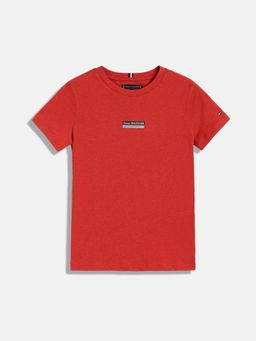 Tommy Hilfiger - Boys Red Solid Half Sleeves T-Shirt