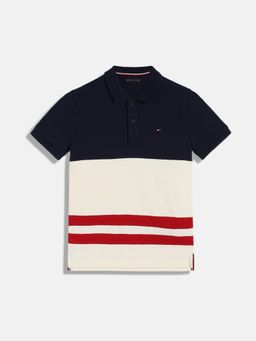 Tommy Hilfiger - Boys Navy Blue and White Colorblock Polo T-Shirt