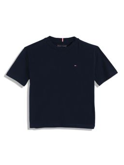 Tommy Hilfiger - Boys Navy Blue Solid Half Sleeves T-Shirt