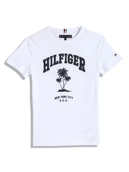 Tommy Hilfiger - Boys White Graphic Half Sleeves T-Shirt