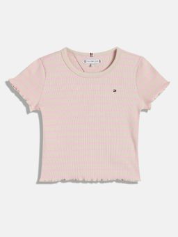 Tommy Hilfiger - Girls Beige Stripes Half Sleeves Casual T-Shirt