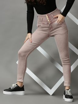 SHOWOFFFF - Womens Clean Look Skinny Fit Pink Denim Jeans
