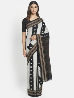 Fabindia - Off White Cotton Woven Saree without Blouse