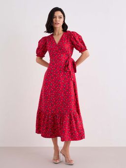 Styli - Red Printed A-Line Dress