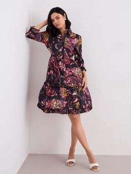 Styli - Olive Printed A-Line Dress