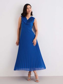 Styli - Blue Solid A-Line Dress